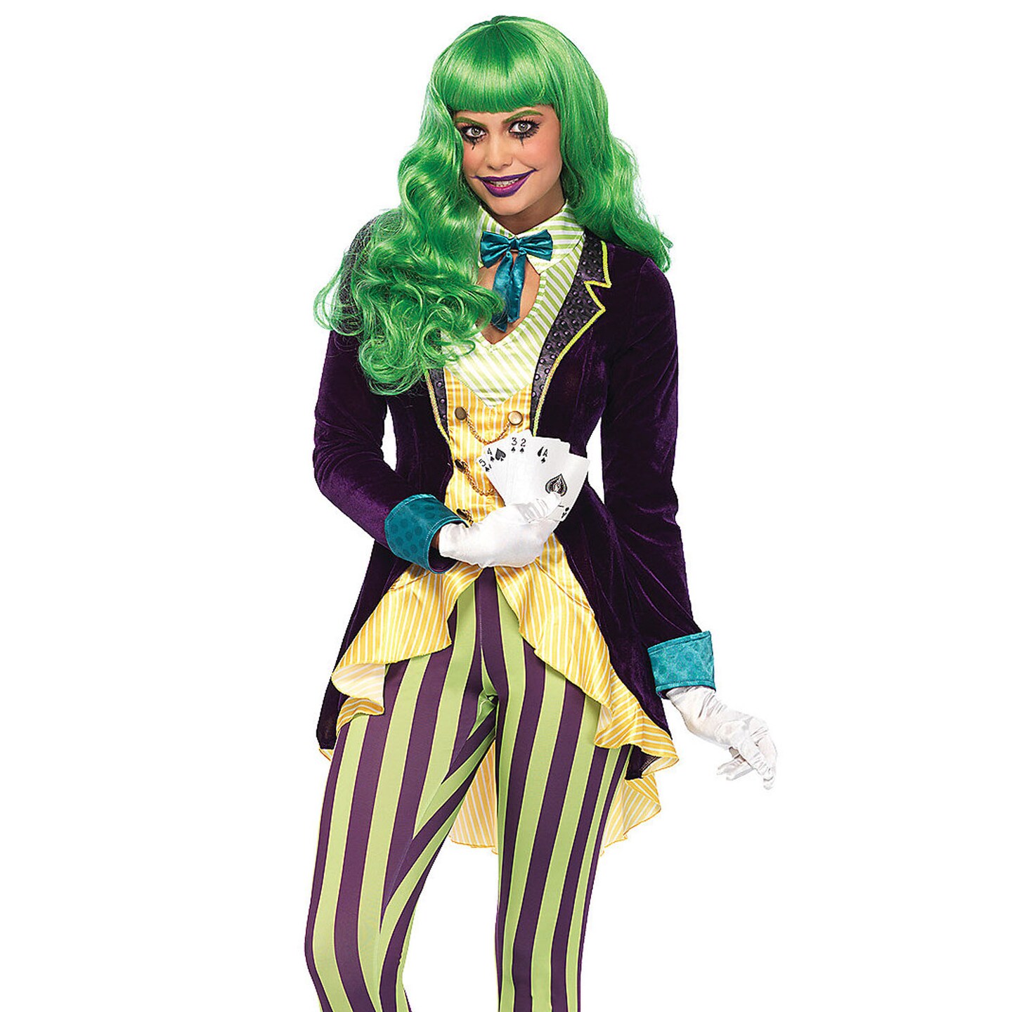 Women's Wicked Joker Halloween Costume Sequin Velvet Satin Jacket with Striped Leggings