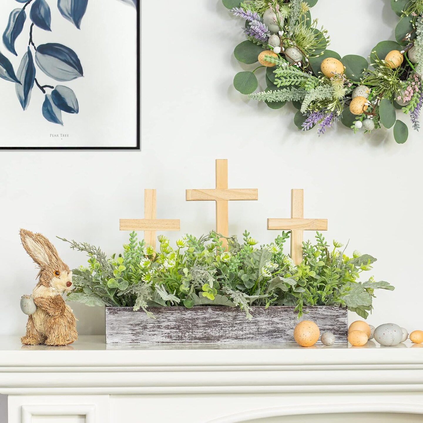 Easter Centerpiece Wooden Cross Decorations for Spring Easter Table Tabletop