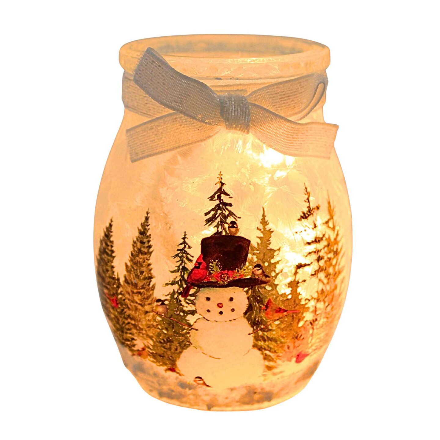 Stony Creek 4.0 Inch Forest Snowman Pre-Lit Small Jar Christmas Lighted Glass Accent , Christmas Decor Winter Christmas Snowman Scene