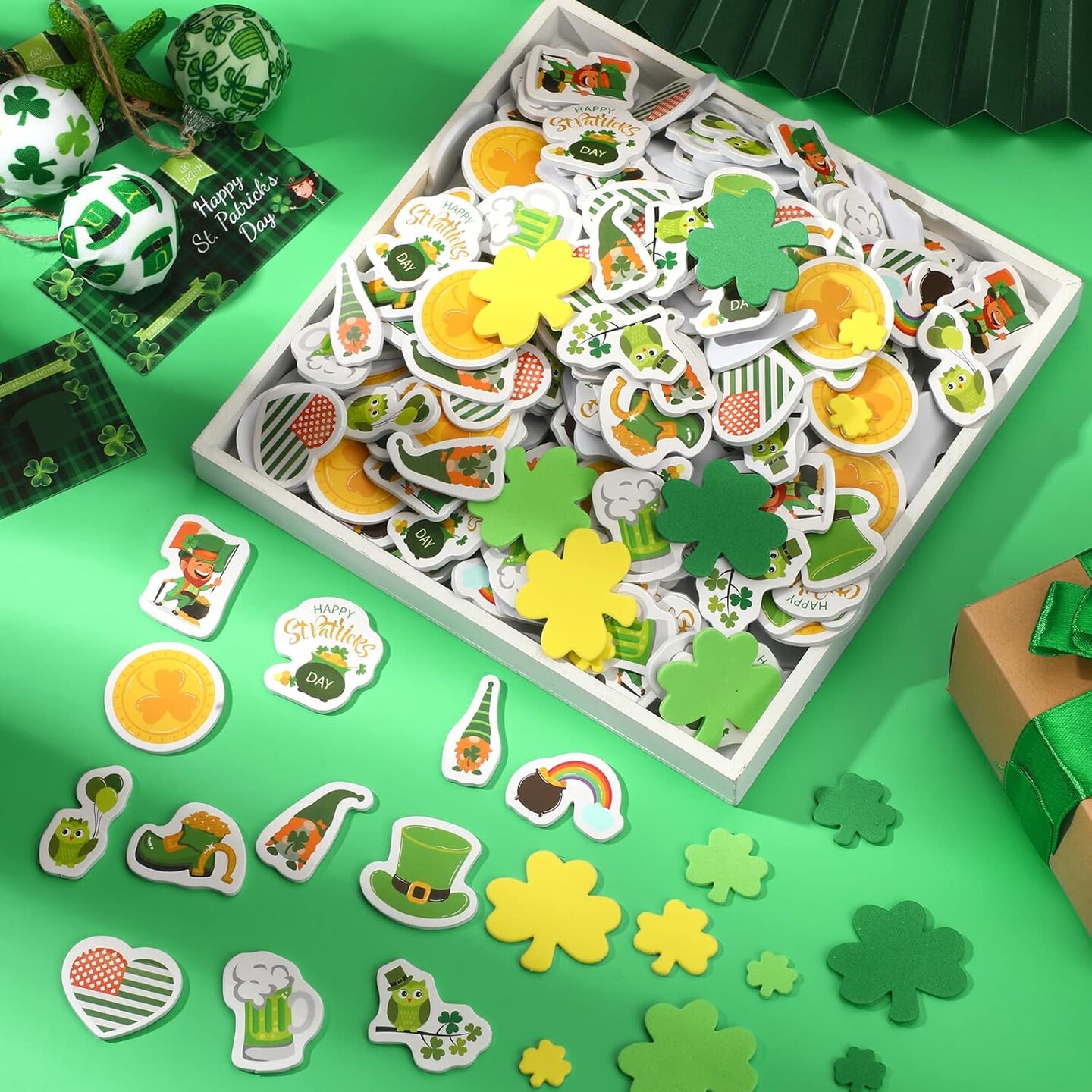 660 Pieces St. Patrick&#x27;s Day Foam Sticker Assorted Styles Adhesive Decals Shamrock Foam Stickers for St. Patrick&#x27;s Day