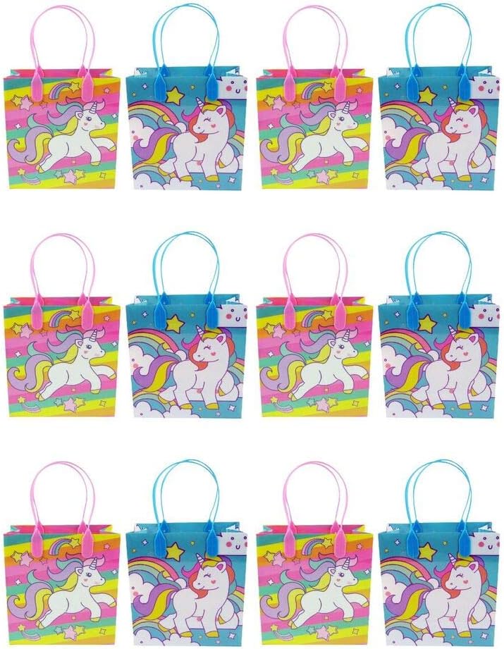 Tiny Mills Unicorn Party Favor Bags Treat Bags with Handles, Unicorn Rainbow Pink Blue Candy Bags Goodie Bags for Birthday Party, Party Supply Decoration, 12 Pack