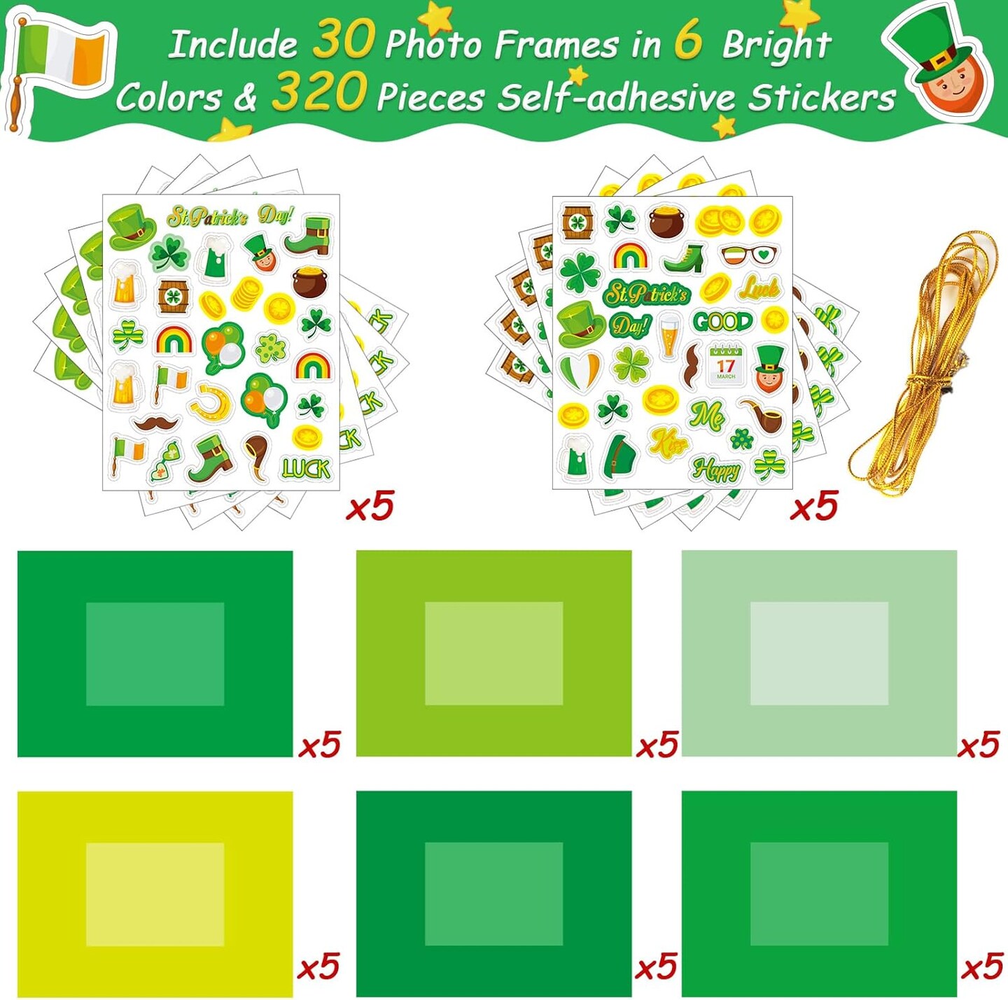 30 Packs St. Patricks Day Picture Frame Craft Kits for Kids St. Patricks DIY Craft Art St. Patrick Day Party Decoration