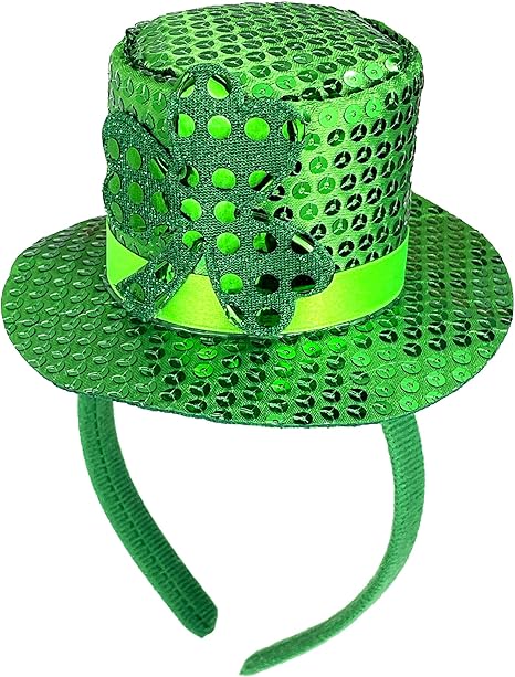 St. Patrick's Day Green Mini Top Hat Headband Irish Sequin Shamrock Leprechaun Hat Headband Saint Patty's Day Accessories for Men Women
