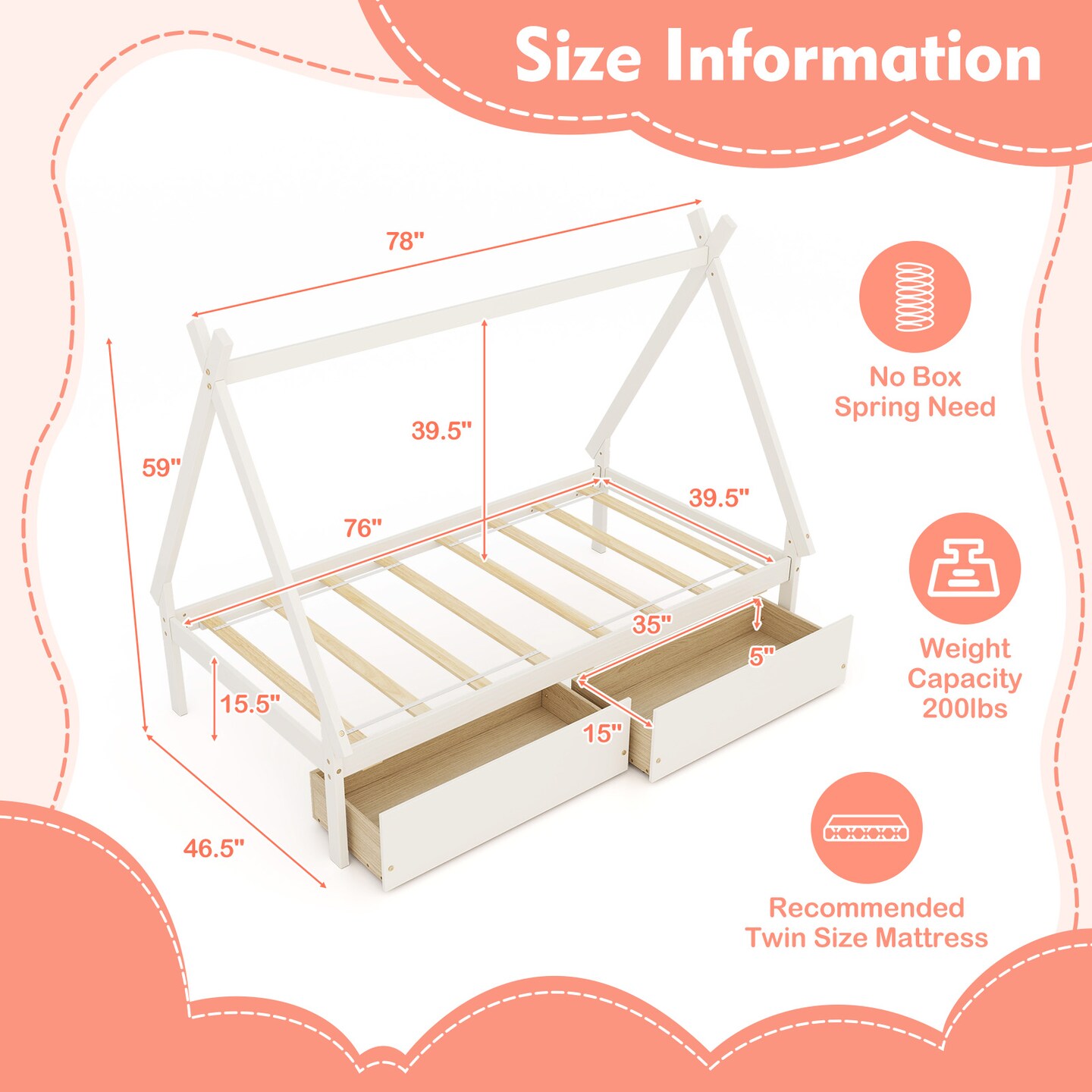 Wooden House Bed with Storage Drawers and DIY Playhouse Design for Kids