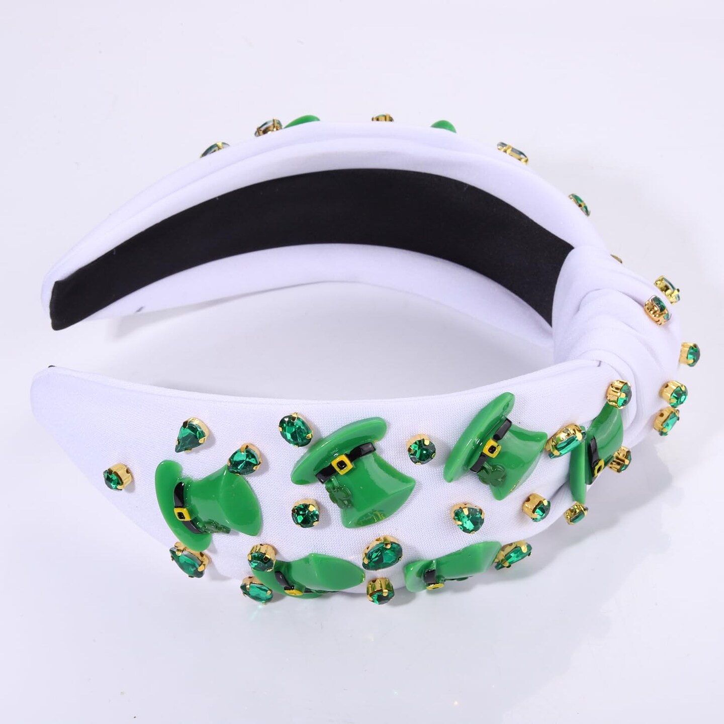 St.Patrick&#x27;s Day Headband for Women Green Irish Top Hat Headband Crystal Embellished Knotted Headband Green Day Party Costume Headwear Accessories Gifts (Top Hat)