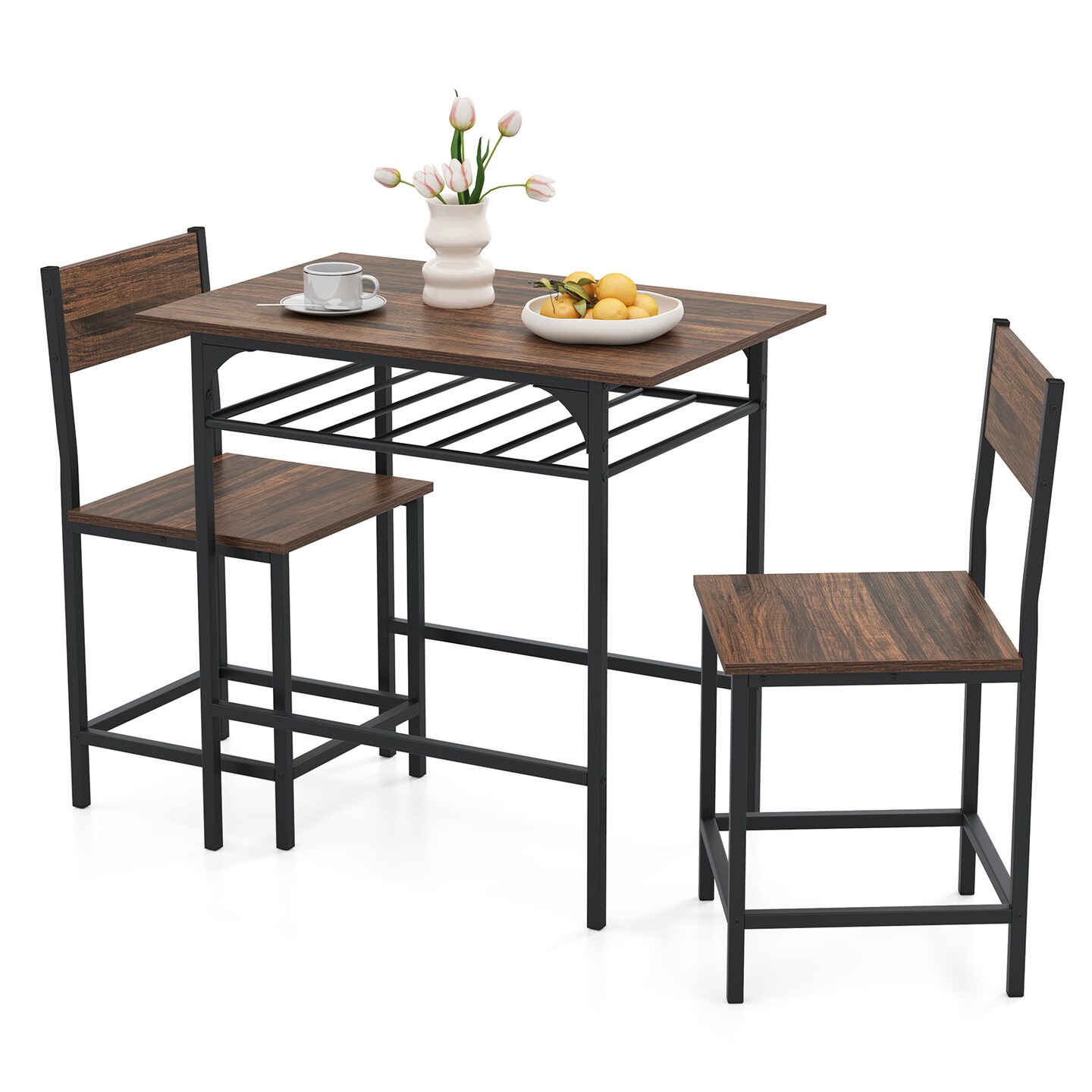 Black Metal Dining Table Set with Storage Rack and Sturdy Frame