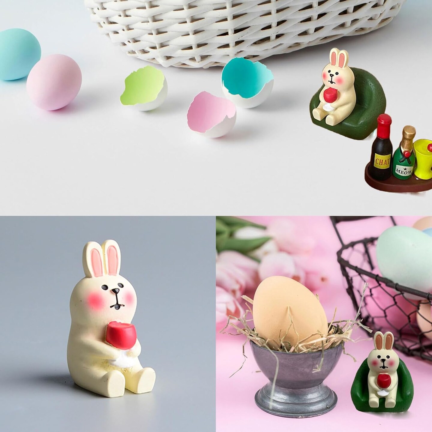 Miniature Bunny Figurines, Mini Rabbit Holding Red Wine Figurine, Resin Rabbit Easter Bunny Decor for Home Indoor Decoration, Cute Rabbit Gifts for Rabbit Lovers (Green Safa)