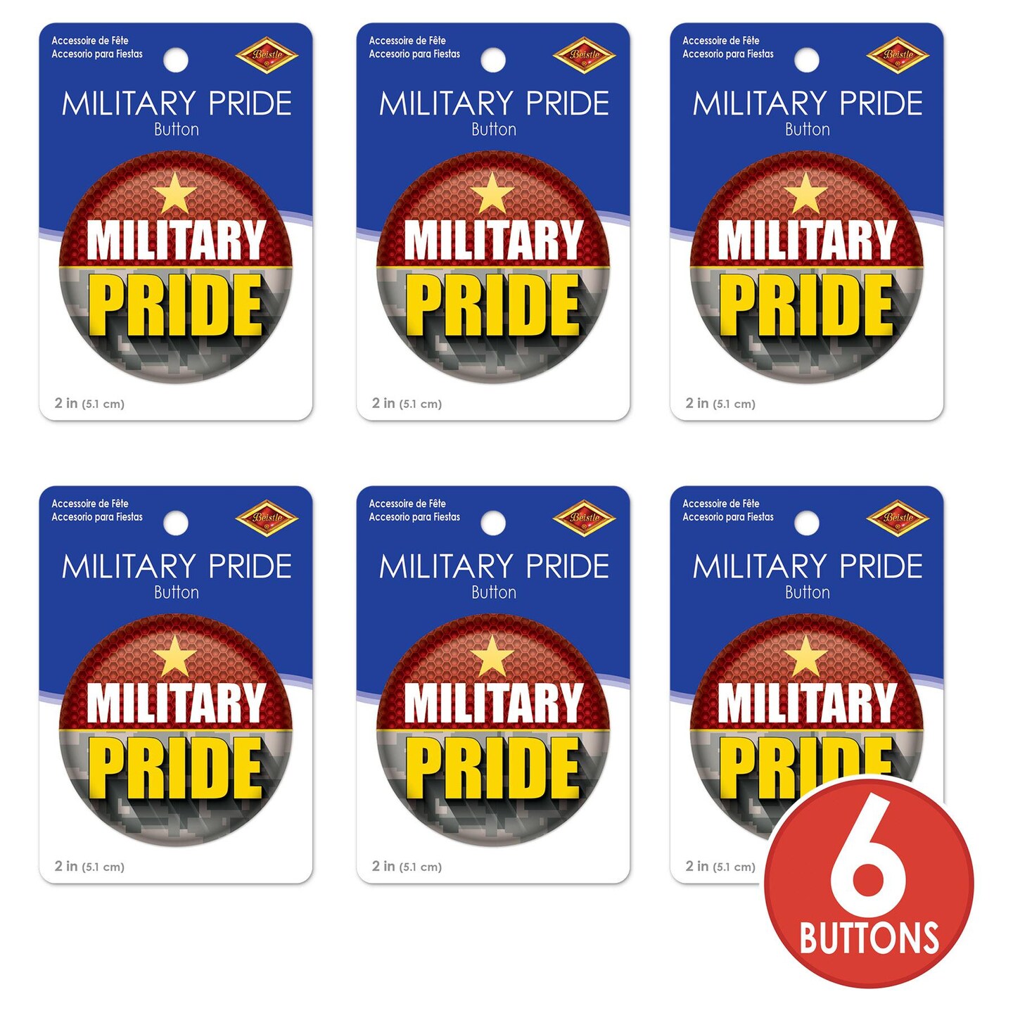 6 Pack Beistle Military Pride Button- Marines- Star