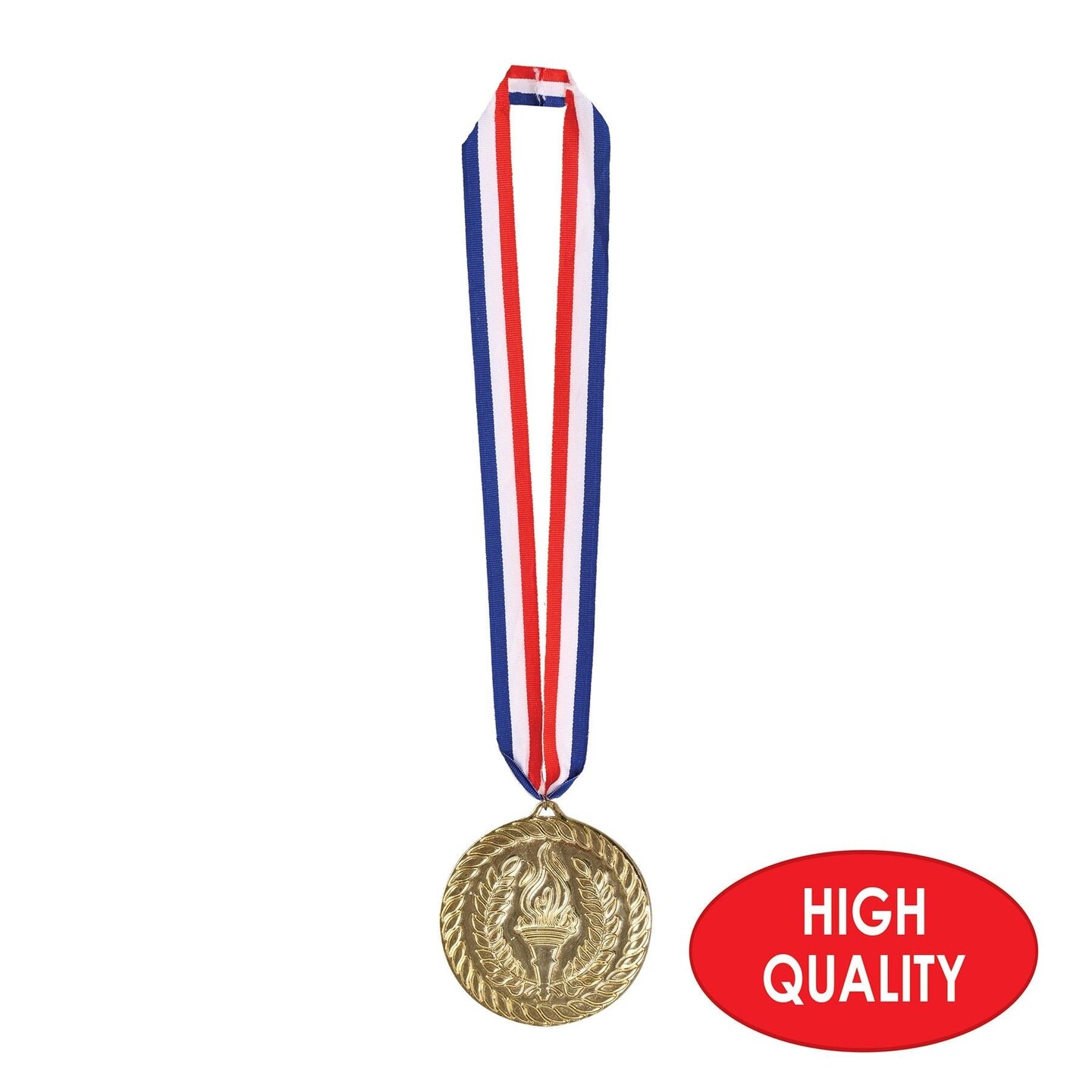 12 Pack Beistle Gold Medal with Ribbon (4 Inch)
