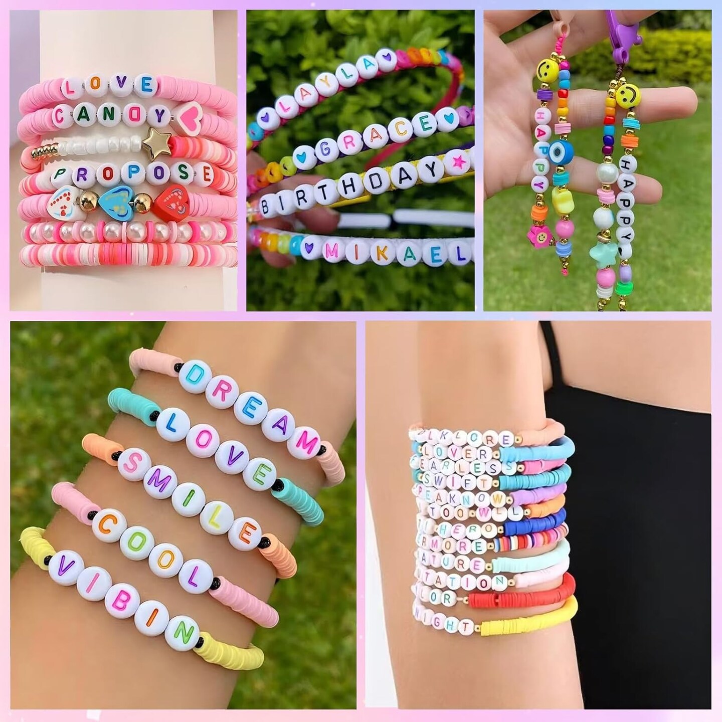 300Pcs Round Letter Pony Beads D 4X7mm Individual Alphabet Beads for Friendship Bracelets Making