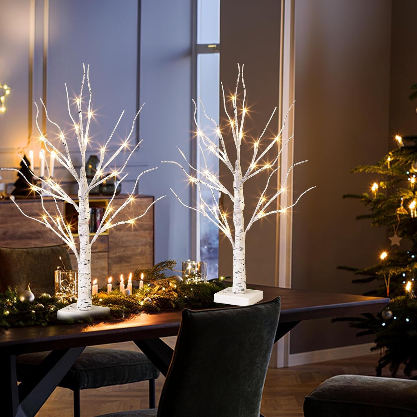 Lighted Tree, White Birch Tree with LED Lights, Prelit Artificial Tree with Timer