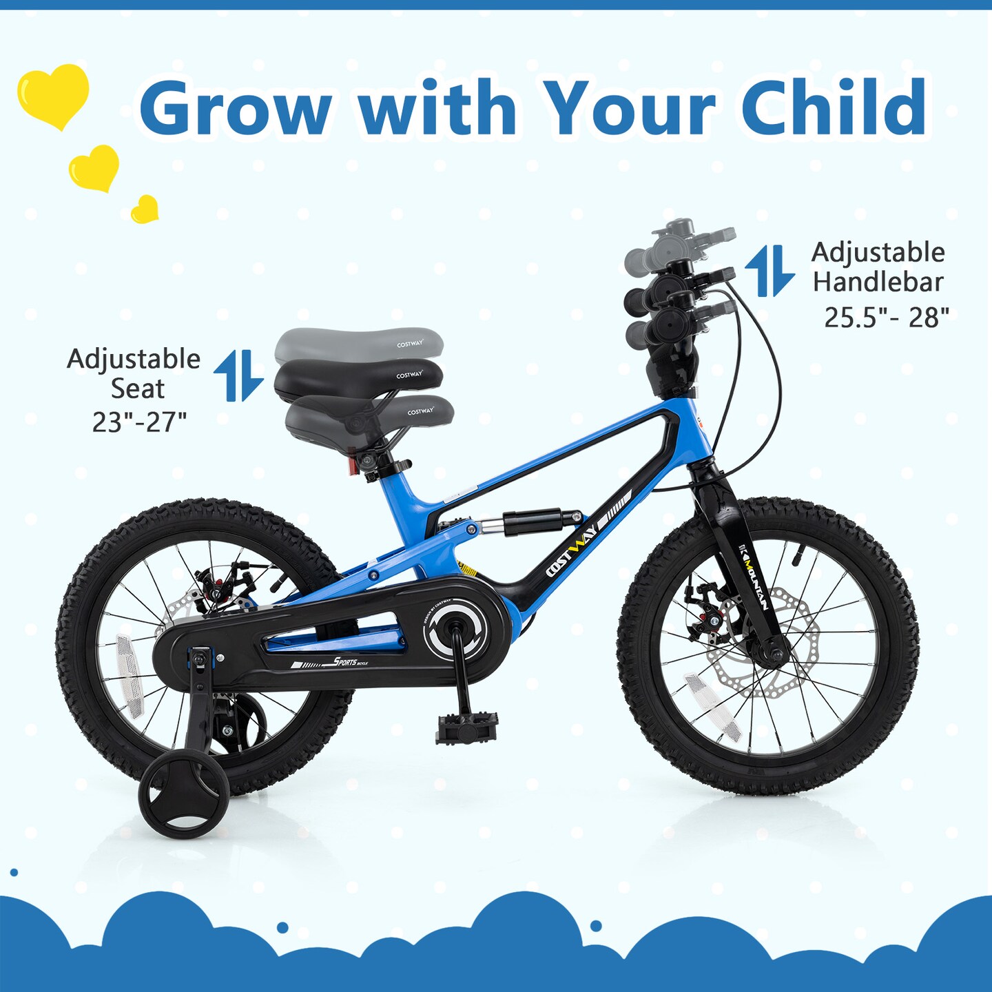 16 Inch Kids Bike Adjustable Frame with Shock Absorber, Bell, and Safety Features for Ages 4-7