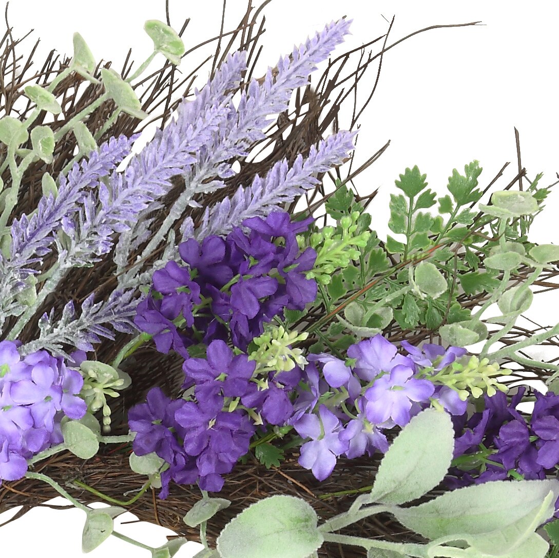 Haute Decor Mixed Lavender Floral 24-Inch Spring and Summer Wreath with Natural Grapevine