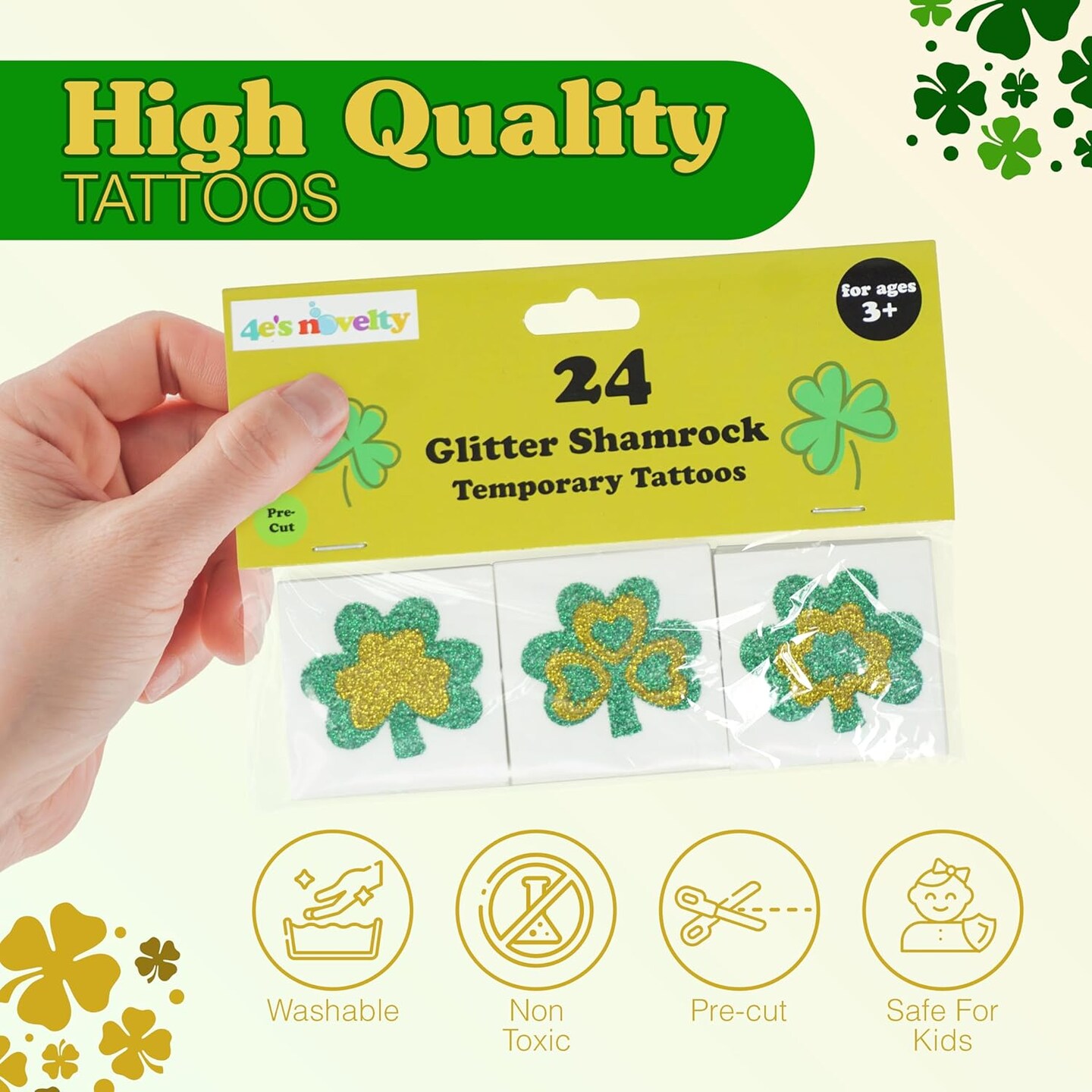 Shamrock Tattoos Individually Wrapped Bulk, St Patricks Day Tattoos, Party Favors