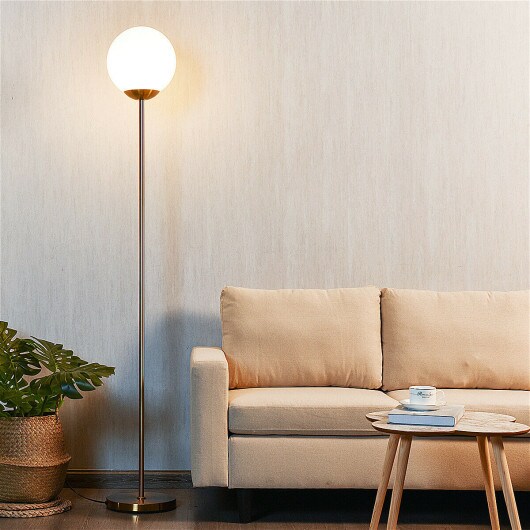 Modern Floor Lamp 67 Inch LED Bulb Frosted Glass Antique Brass White