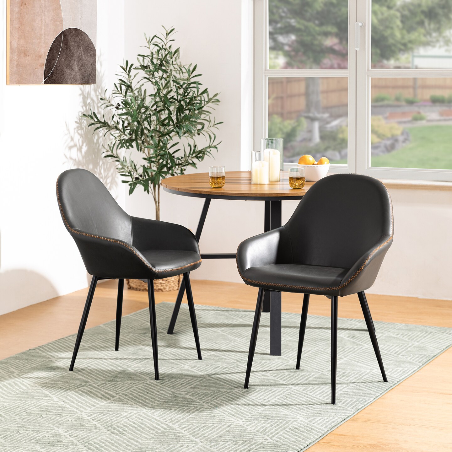 Set of 2/4 Mid-Century Modern Leatherette Dining Armchairs