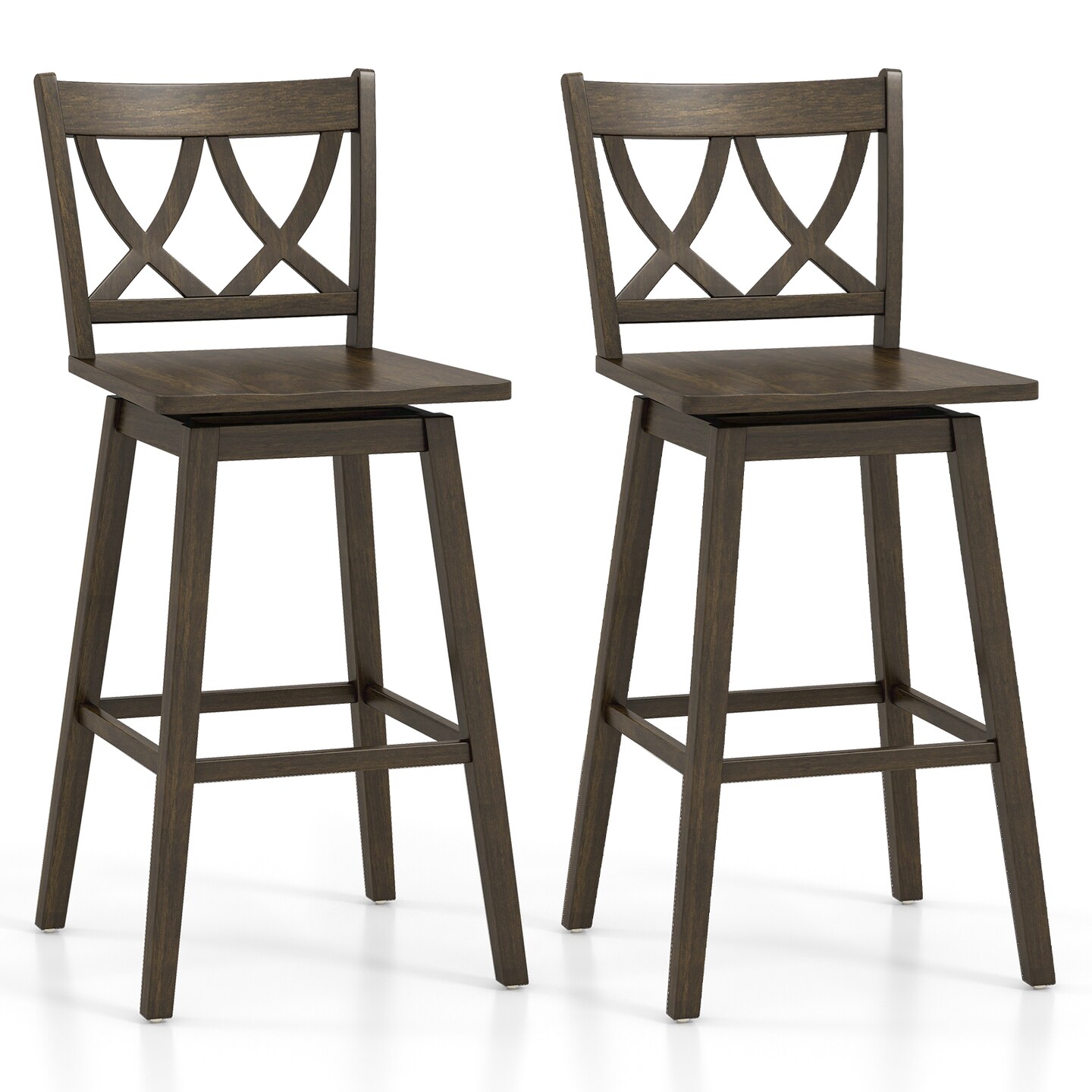 24/29 Inch Bar Stool Set of 2 Wooden Bar Chairs with Rubber Wood Frame, Adjustable Height, Modern Design