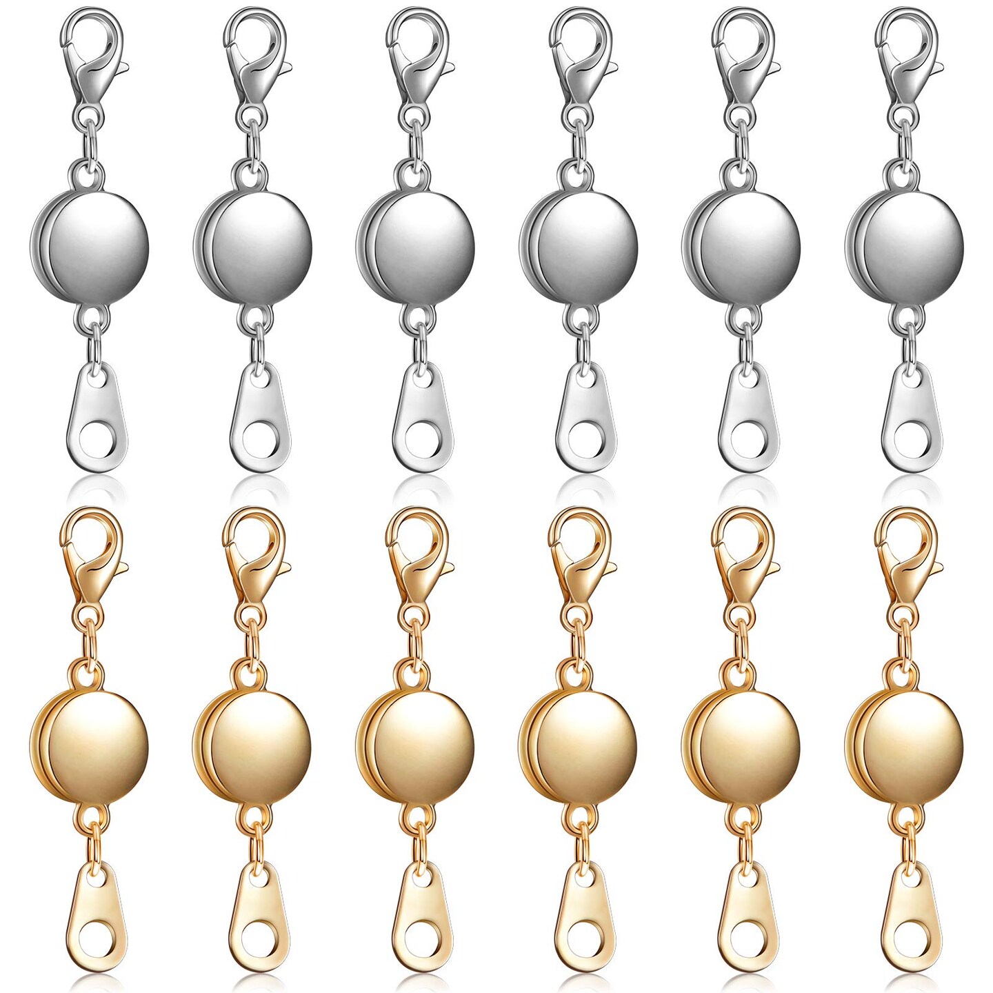 12 Pieces Locking Magnetic Jewelry Clasp Round Necklace Clasp Closures Bracelet Extender for Jewelry Making (Gold, Silver)
