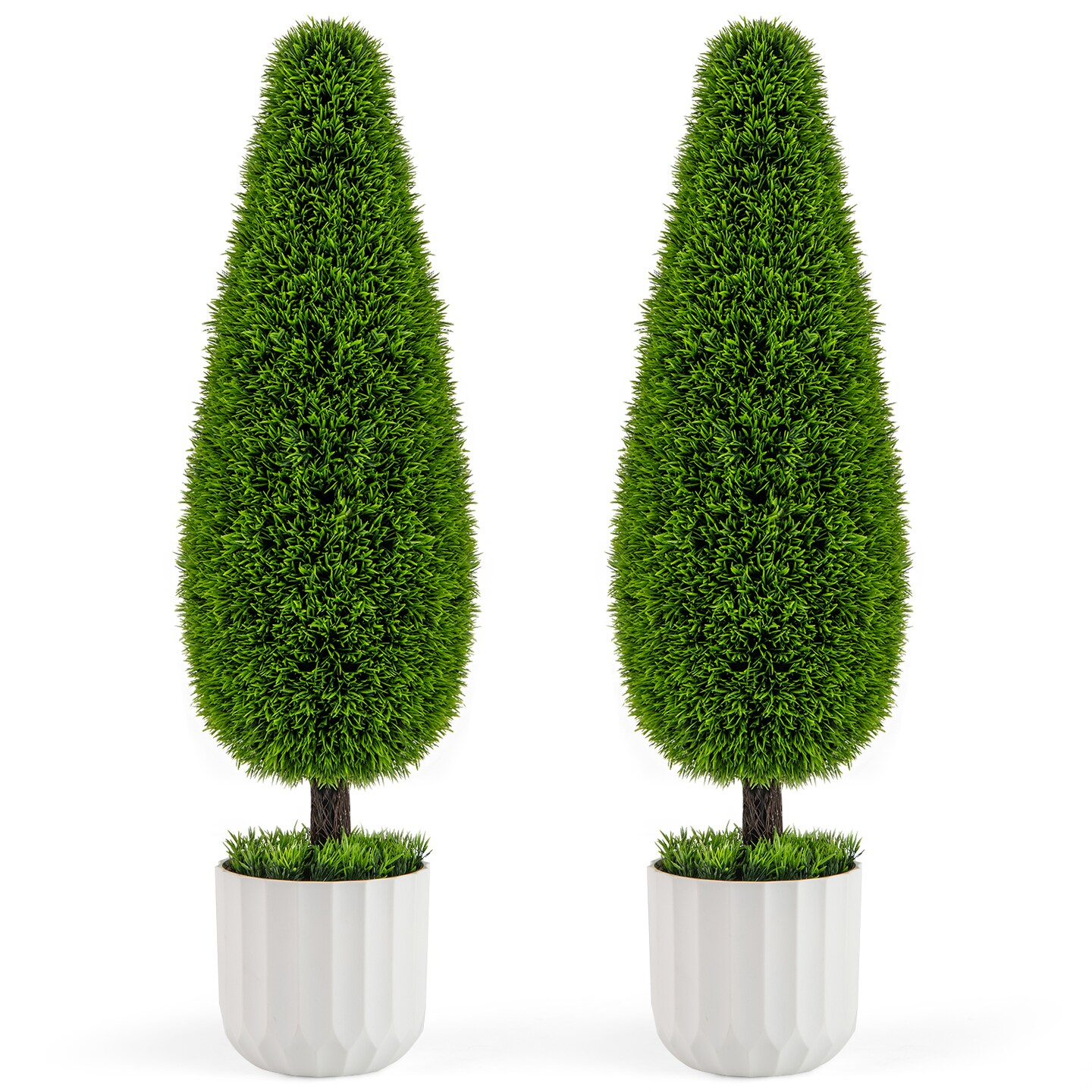Green 2 Pack 35"H Artificial Cedar Teardrop Shaped Bush with Plastic Nursery Pot