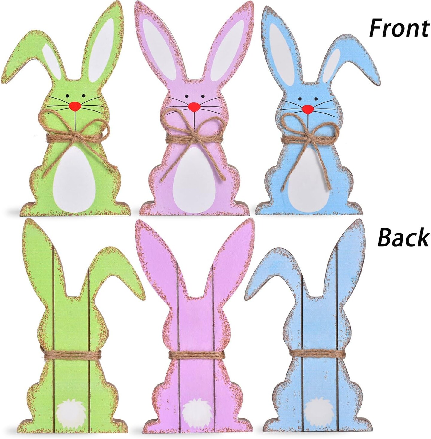 Easter Decorations for Home, 3PCs Easter Bunny Table Decor, Natural Wooden Easter Centerpiece Signs