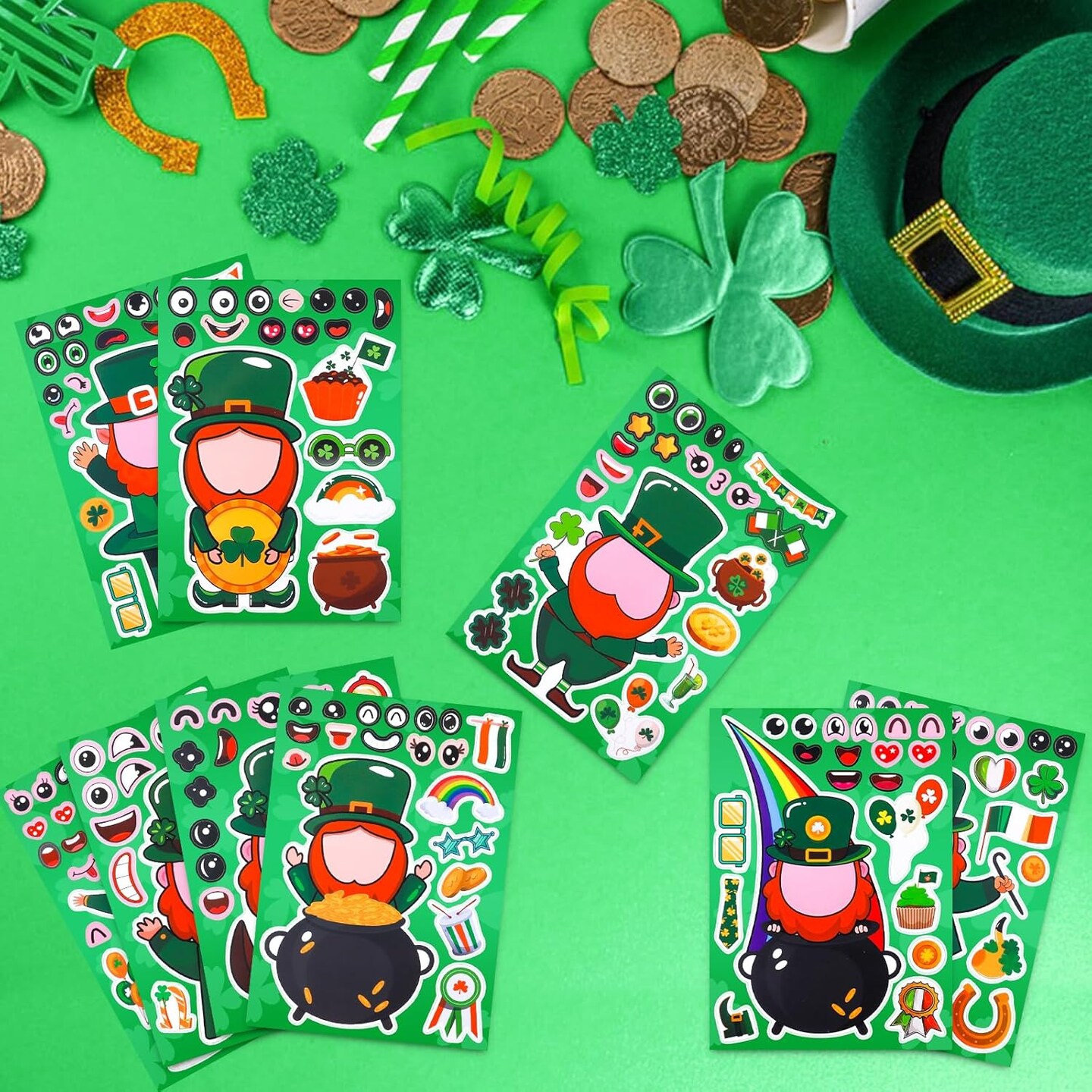 36 Sheet St. Patrick&#x2018;s Day Stickers for Kids Make a Face Stickers Lucky Shamrock Irish Stickers
