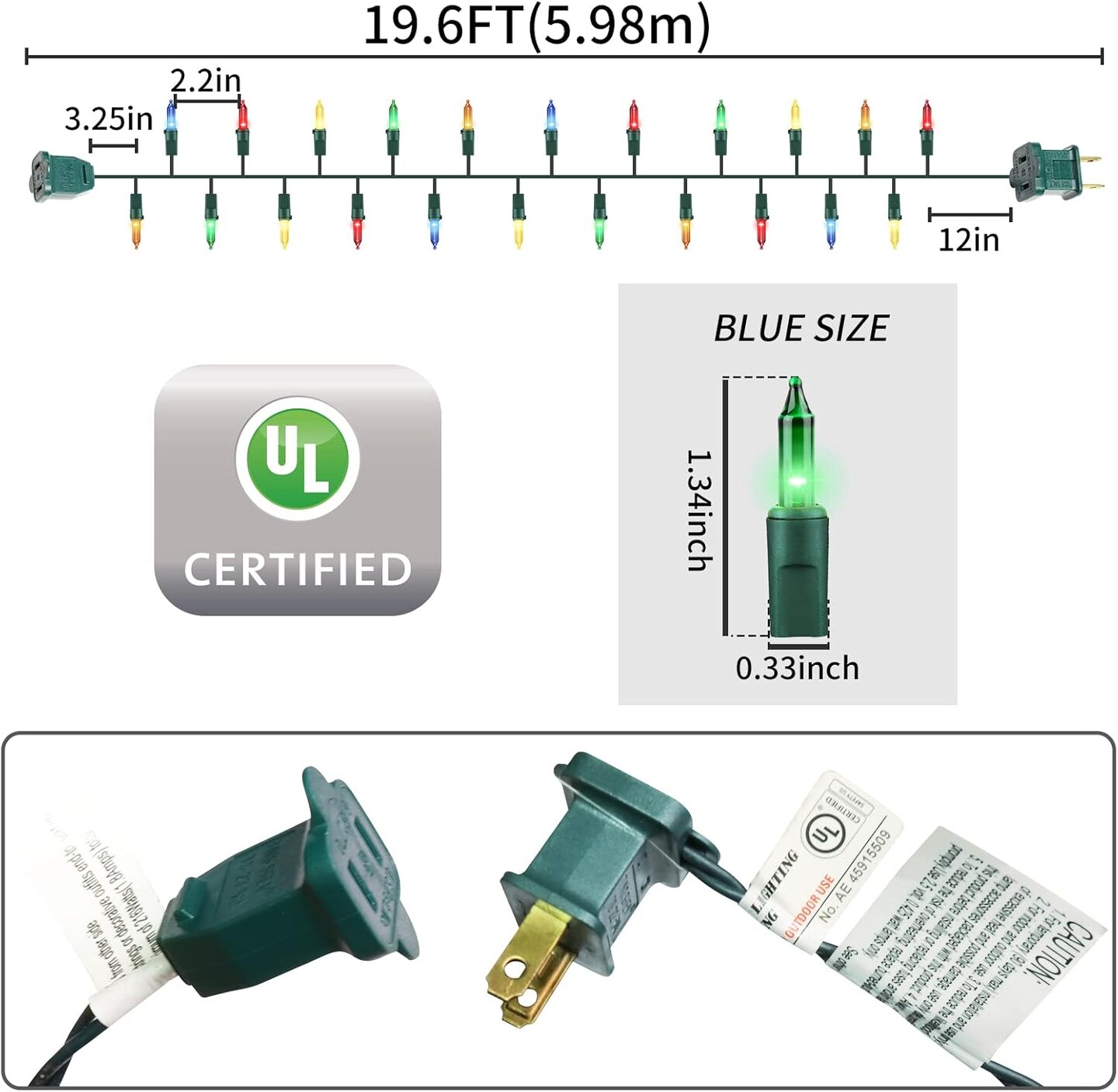 Green Wire,Multicolor,Incandescent Bulb 100 Mini String Lights for Indoor Christmas Tree Garland Birthday Wedding Party Festival Decoration