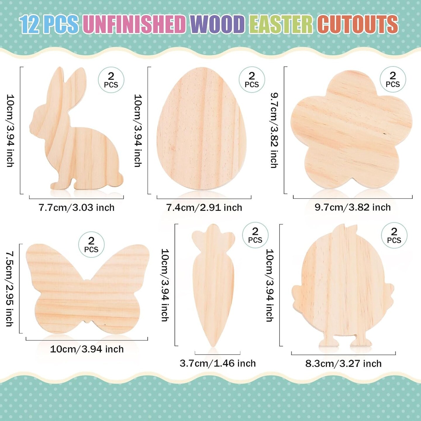 12 Pcs Easter Wooden Cutouts Unfinished Easter Shaped Table Sign Easter Standing Wooden Centerpieces Unpainted Easter Wood Blocks for DIY Crafts School Art Projects Easter Spring Decor,6 Style