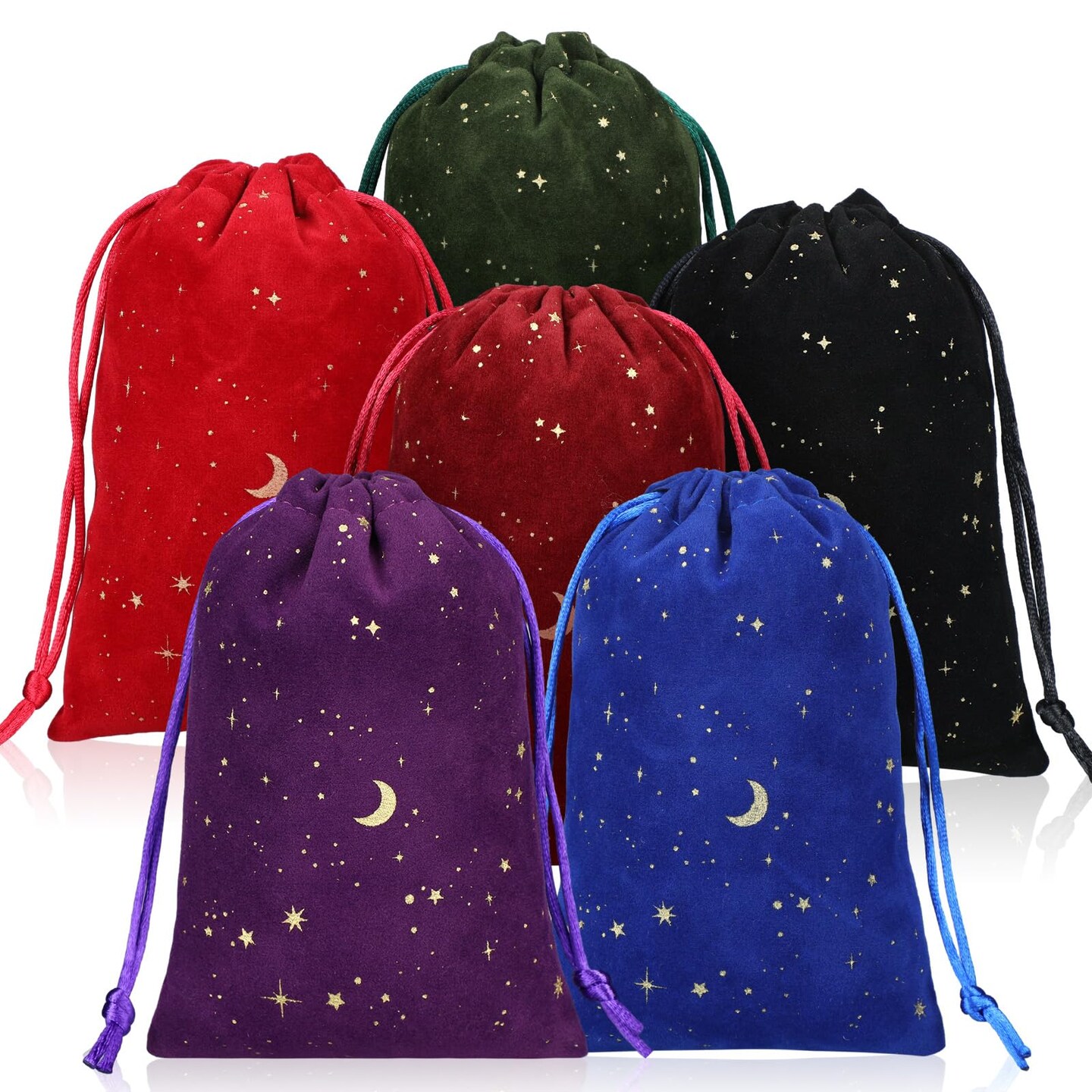 30 Pcs 4 x 6 Inch Colorful Velvet Drawstrings Bags for Jewelry Moon Star Pouch with Drawstrings Jewelry Bags for Gift Packaging Wedding Anniversary Christmas Eid Mubarak