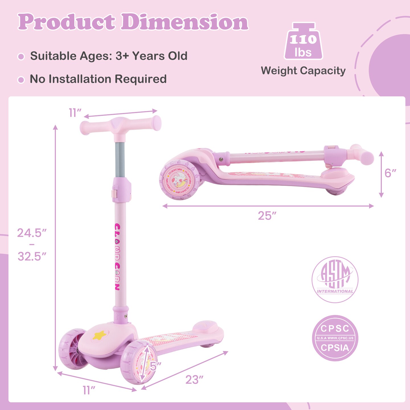 Folding Kids Scooter with Extra Wide Deck, LED Lighted PU Wheels, and Smooth Ride Features