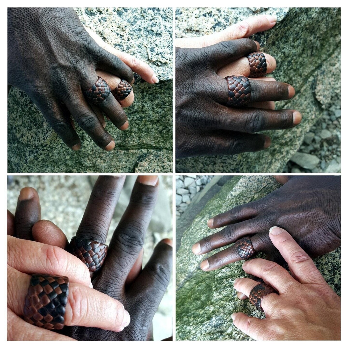 His Hers Rings Set, 2 Braided Leather Rings, Men's Women's Woven Wedding Bands, Couples Vow Renewal 3rd Leather Anniversary, No Metal KAMA product 2