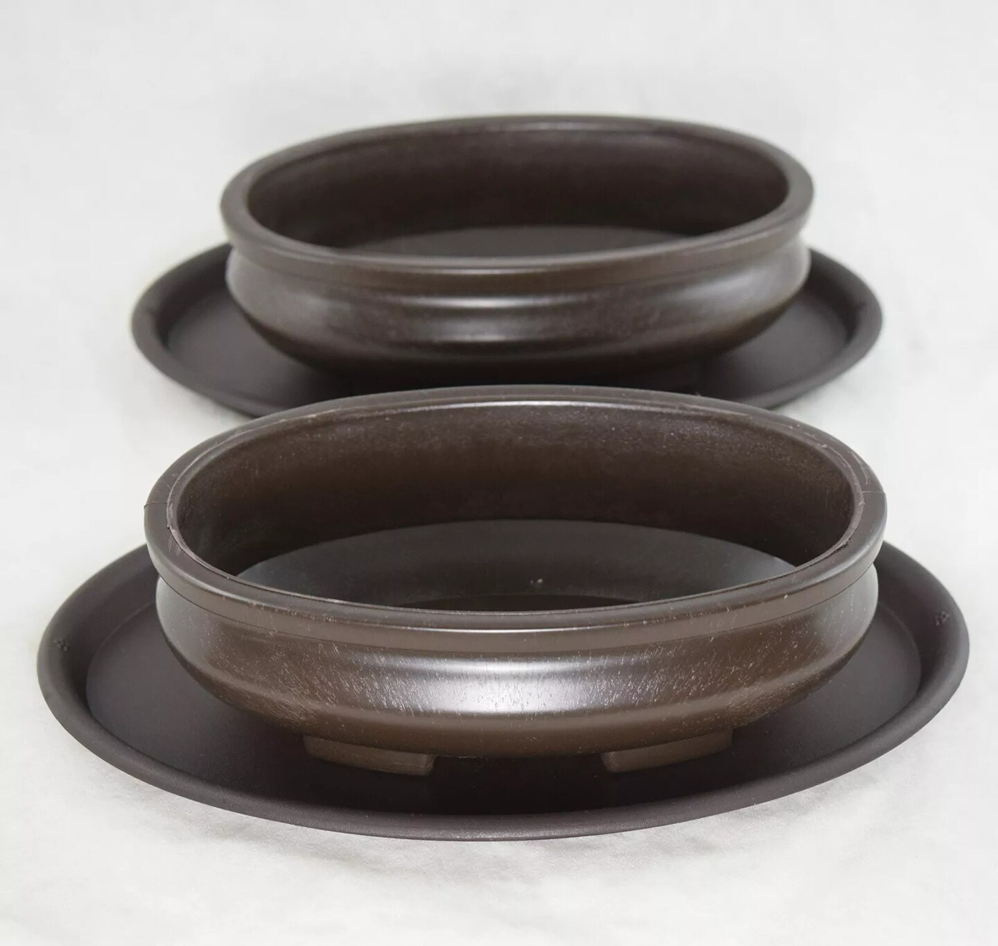 2 Oval Heavy Duty Plastic Bonsai / Succulent Pot + Trays - 7"x 4.5"x 2"  Brown | Michaels