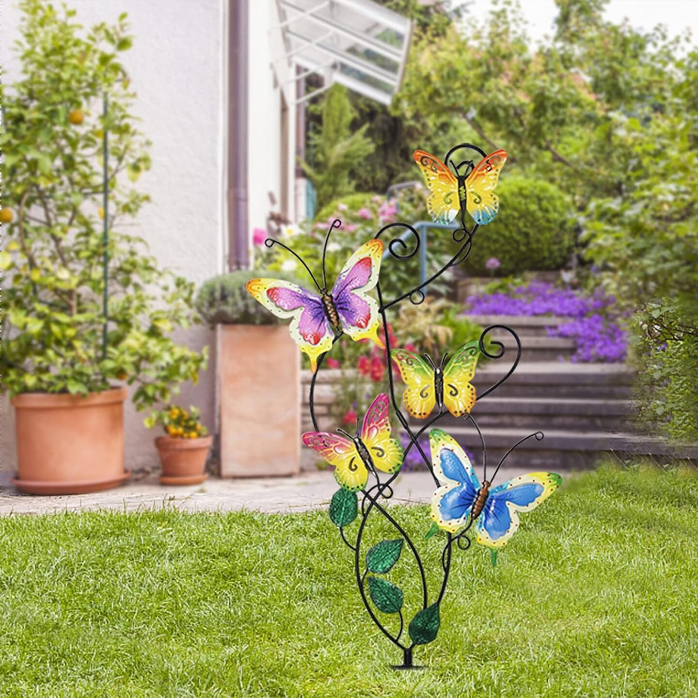28 Inch Butterfly Garden Stake Decor Metal Wall Art Decoration, Mothers Day Ideal Gifts for Mom, Yard Outdoor Ornaments