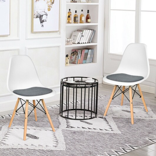 White Dining Chairs Set 4 PP Seat Linen Cushion Beech Wood Legs Modern
