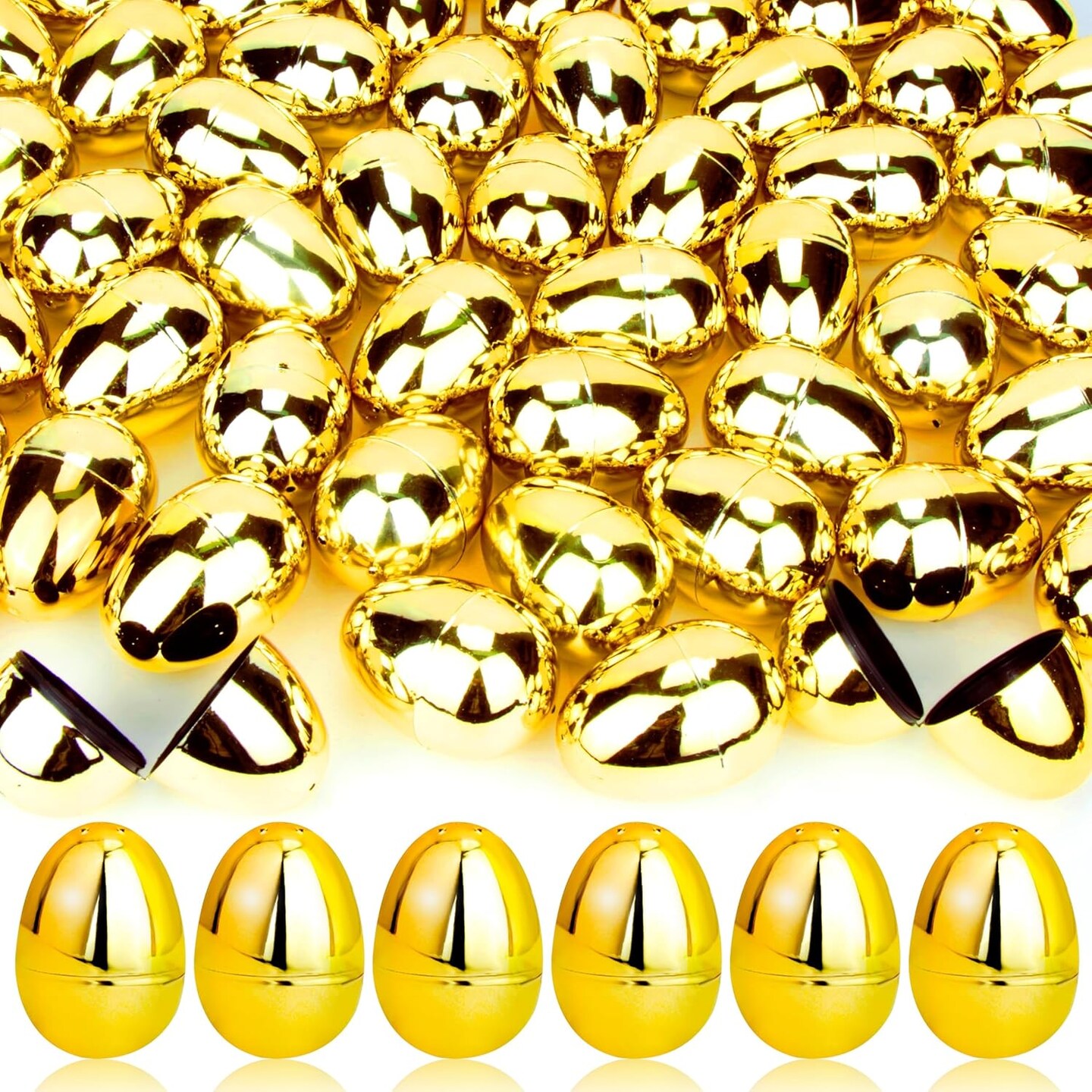 18 Pcs Shiny Golden Metallic Easter Eggs Bulk, 2.3 ", Fillable Gold Empty Easter Eggs for Fillling Candy, Treats, Easter Hunt Basket Suffers Fillers, Easter Theme Party Favors