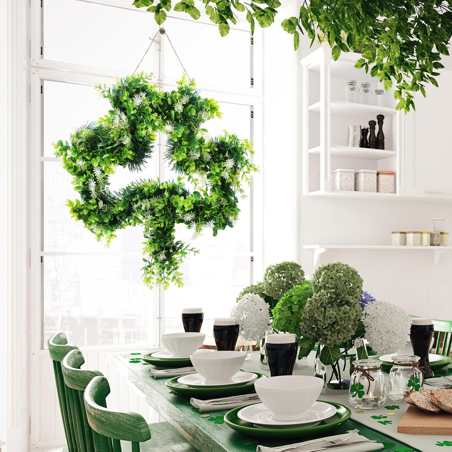 St Patricks Day Wreath for Front Door St Patricks Day Decorations 17 Inches Artificial Lucky Shamrock Door Wreath