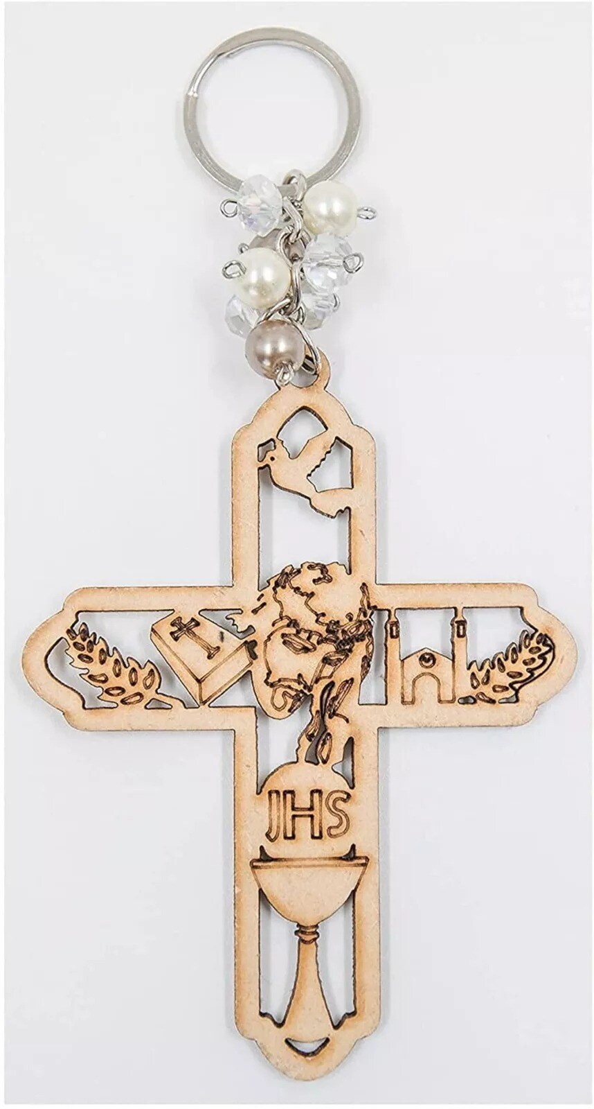 12pcs Cross Baptism Wood Keychain L&#xE1;ser Recuerdo De Bautizo