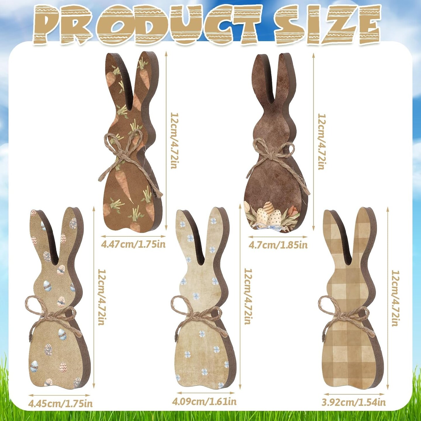 5 Pcs Easter Bunny Wooden Signs Bunny Decor Rustic Easter Tiered Tray Decor Easter Rabbit Table Sign with Colorful Bows Freestanding Easter Table Decorations for Easter Spring Party(Classic)