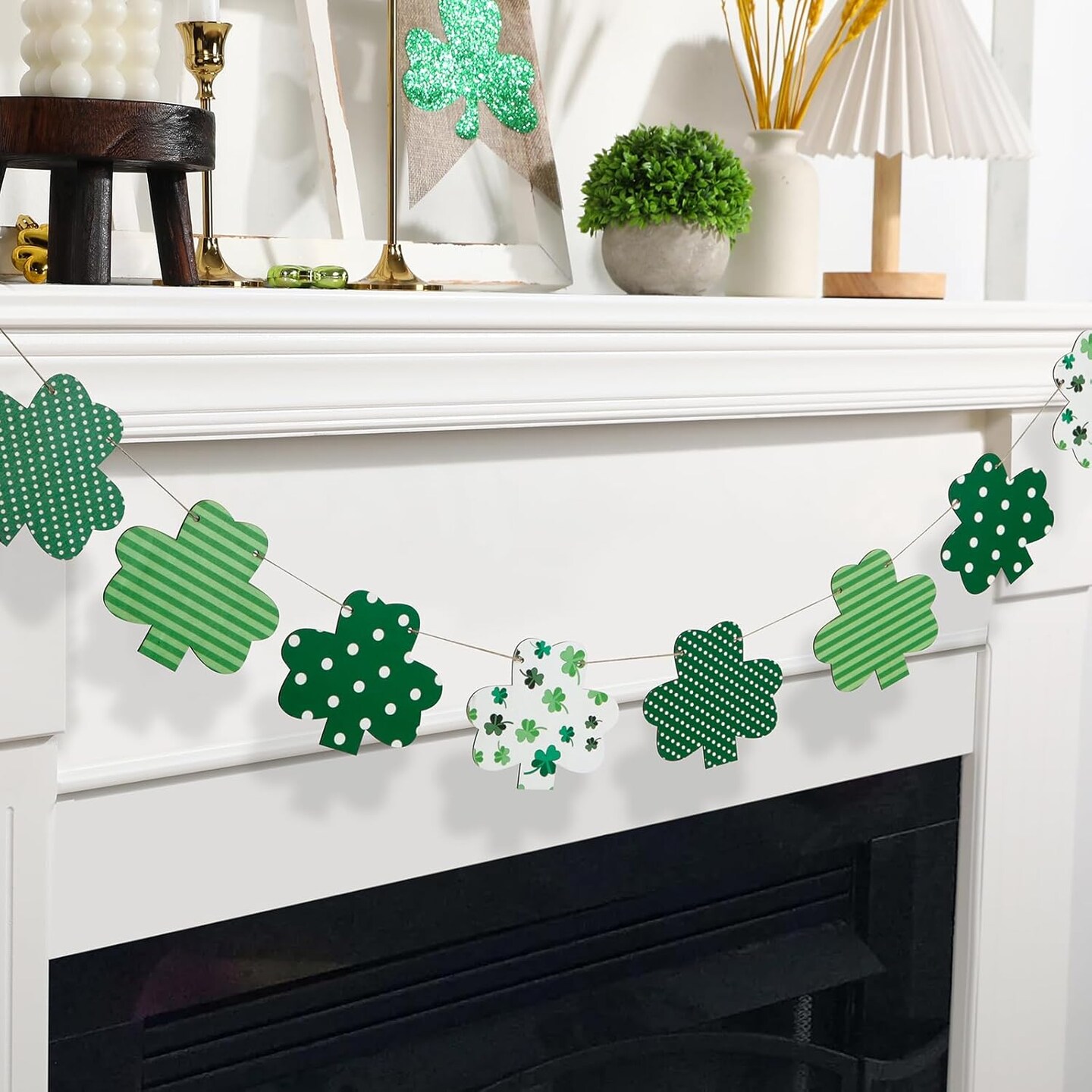 St Patricks Day Decorations-Wooden Shamrock Garland for St. Patrick&#x27;s Day Decor-Reusable