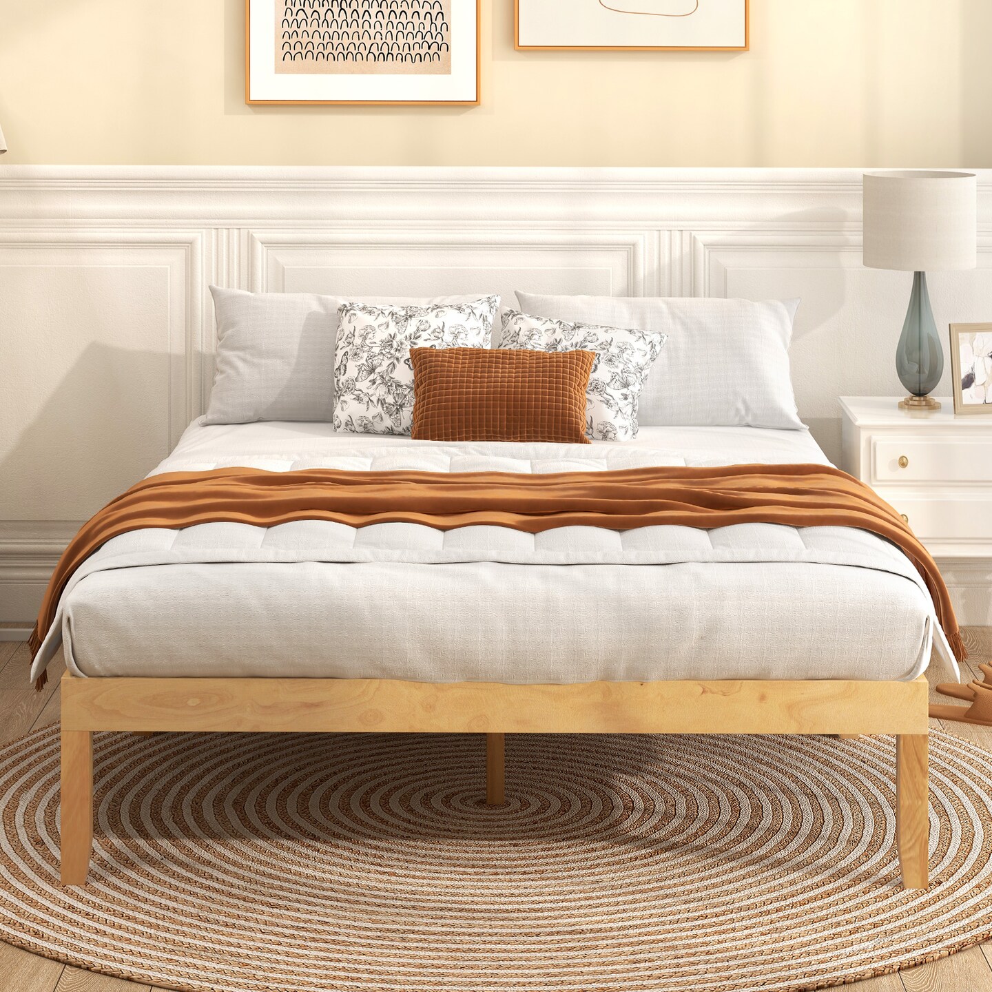 Full Size Bed Frame with Wooden Slats Support and Rubber Wood Legs Perfect for Dorm Room