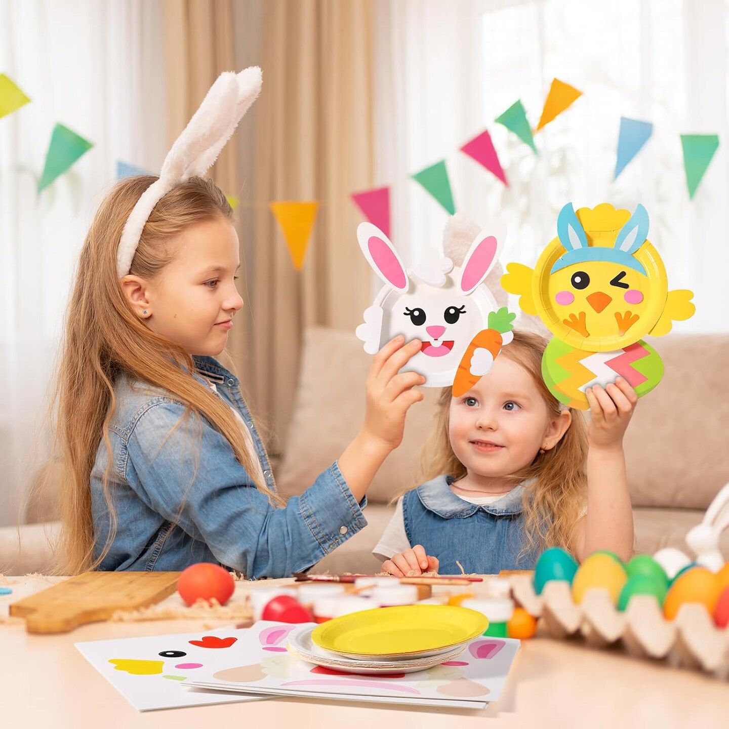 24 Pieces Easter Craft Kits for Kids Simple Bunny Eggs Paper Plate Crafts Early Learning Artwork DIY Projects