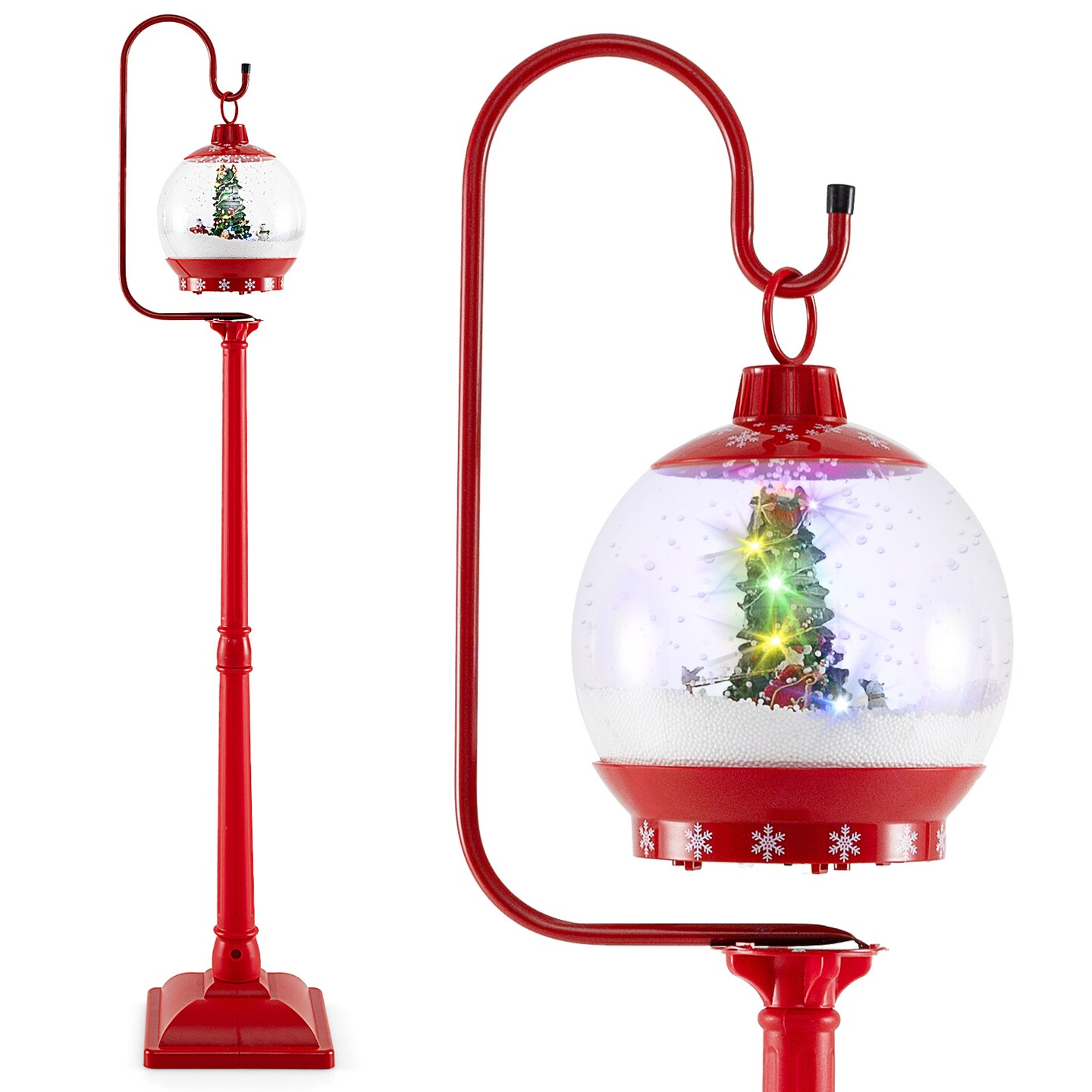 68 Inch Festive Musical Christmas Street Lamp Post with Snow Globe Lantern-Red