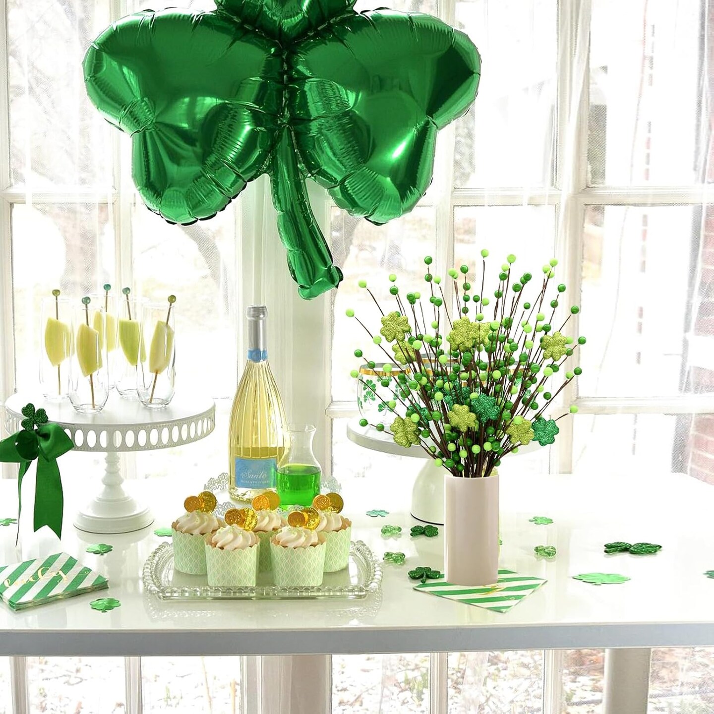 Berry Stems Decor, 24Inch Artificial Clover Stems for St. Patrick&#x27;s Day Decorations