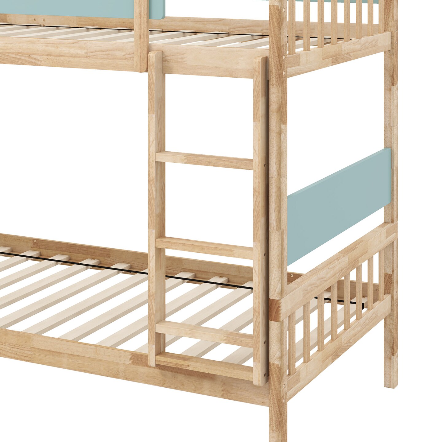 Wooden Twin Over Twin Convertible Bunk Bed with Guardrails and Under-bed Storage