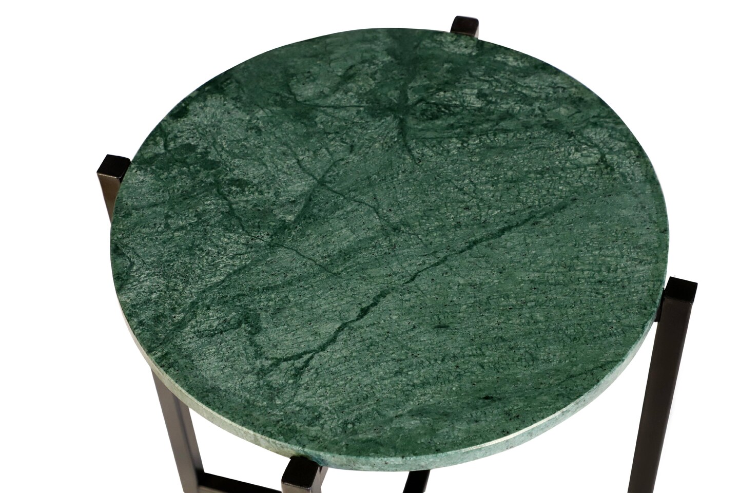 Green Marble Side Table With Grey Metal Frame-21 Inch Height