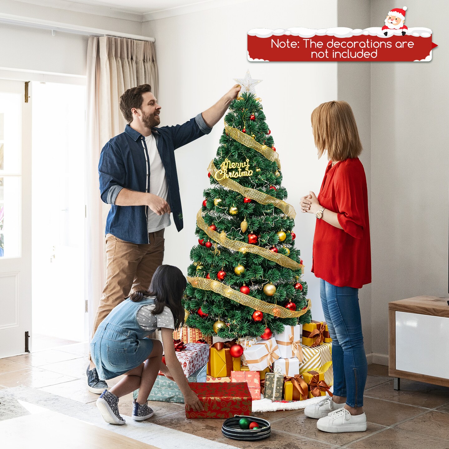 Pre-Lit Artificial Xmas Tree with Top Star and Branch Tips