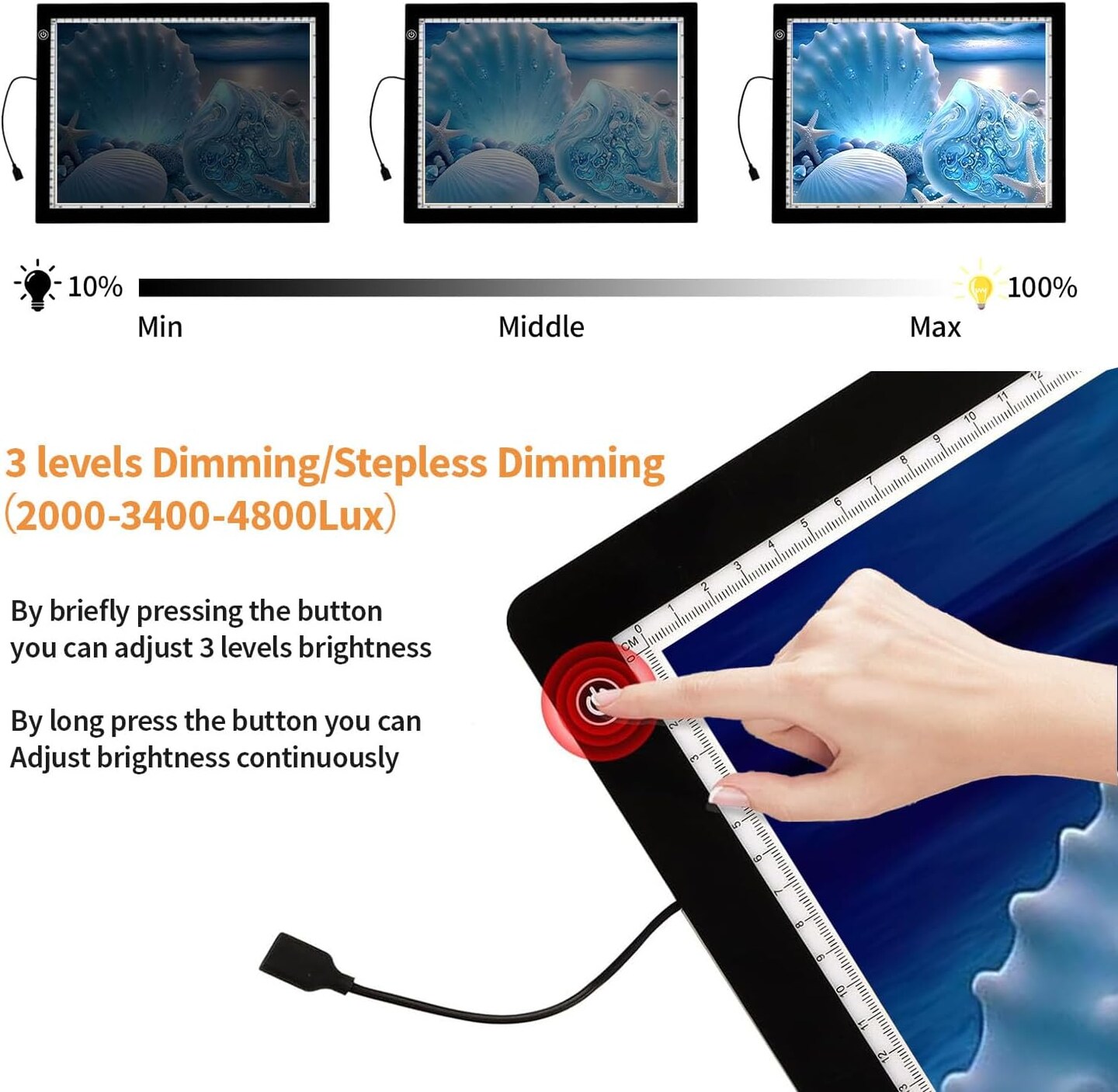 A3 Light Pad for Diamond Painting Kit,4800Lux Super Bright 5mm Ultra Thin Diamond Art Light Board with Stand and Clip