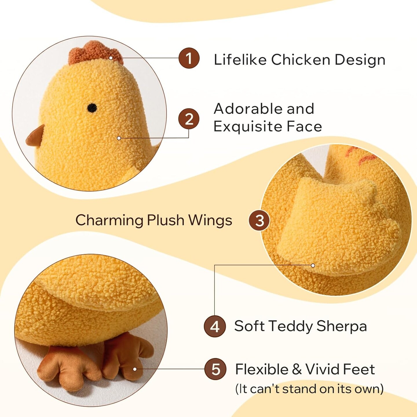 Happy Easter Shaped Throw Pillow, Soft Teddy Sherpa Chick Pillow, Decorative Easter Chicken Pillow with Wings Cockscomb Feet