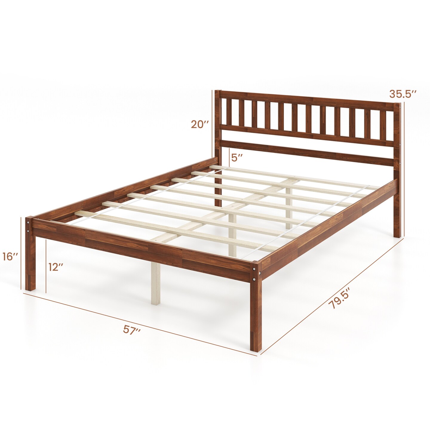 Wood Platform Bed Frame with Headboard and Slat Support &#x2013; Twin/Full/Queen Size