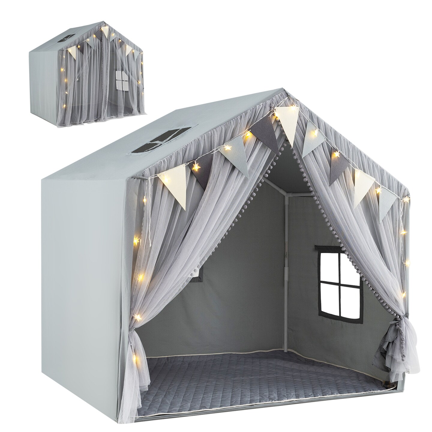 Fabric Large Toddler Playhouse Tent with Door, Curtains, and Windows