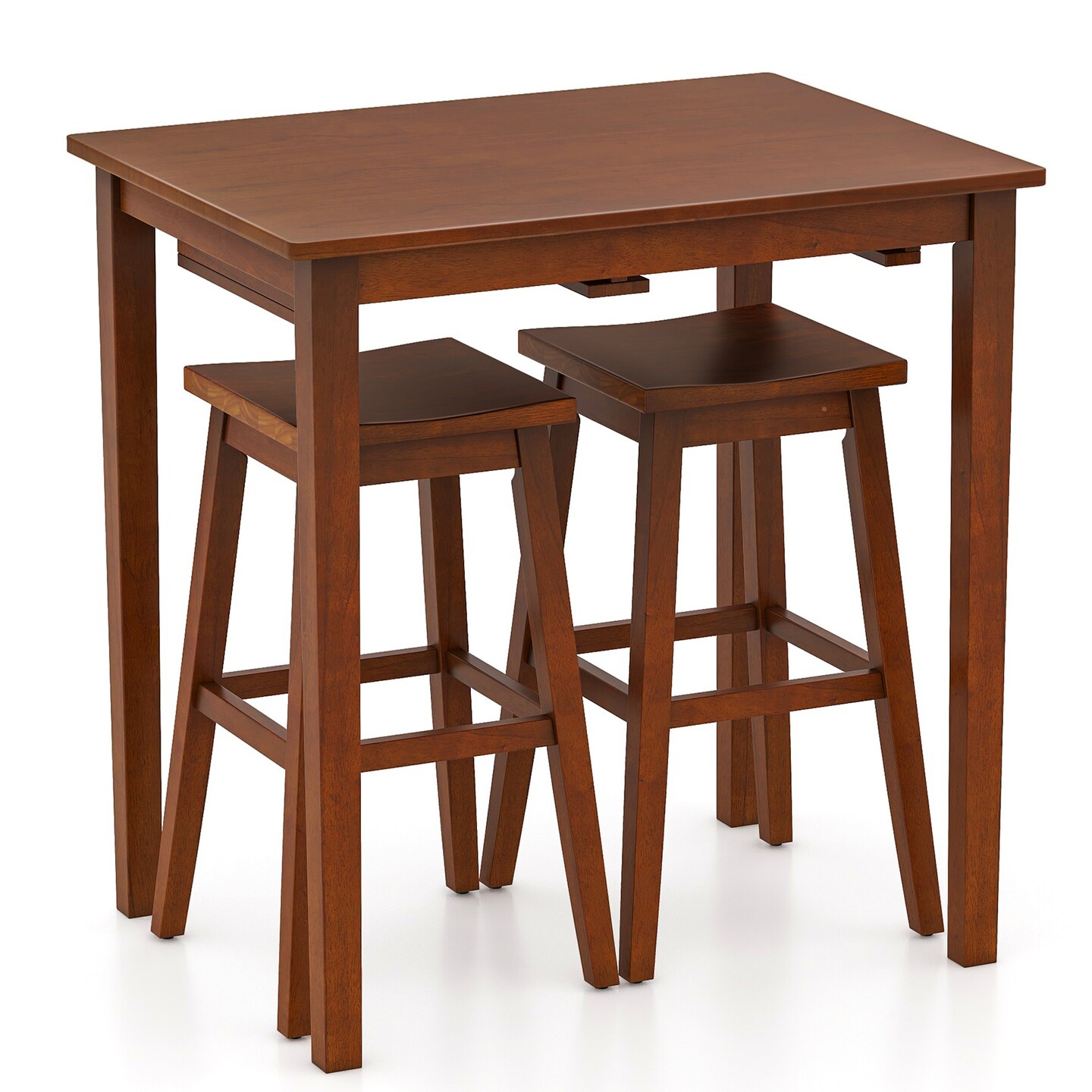 3-Piece Bar Table Set with Pub Table and 2 Saddle Stools-Brown